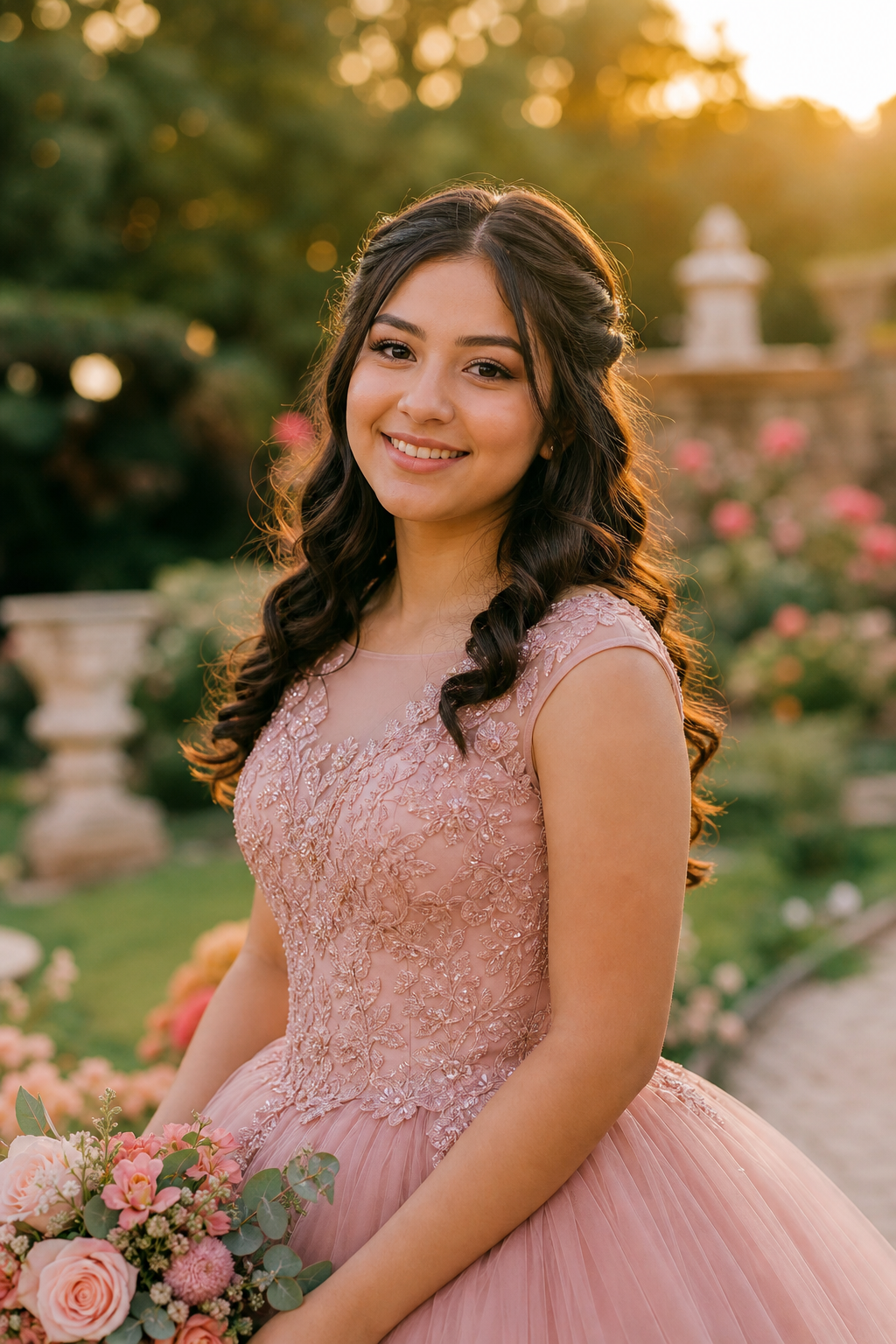 Retrato ficticio de una quinceañera en una invitación de muestra