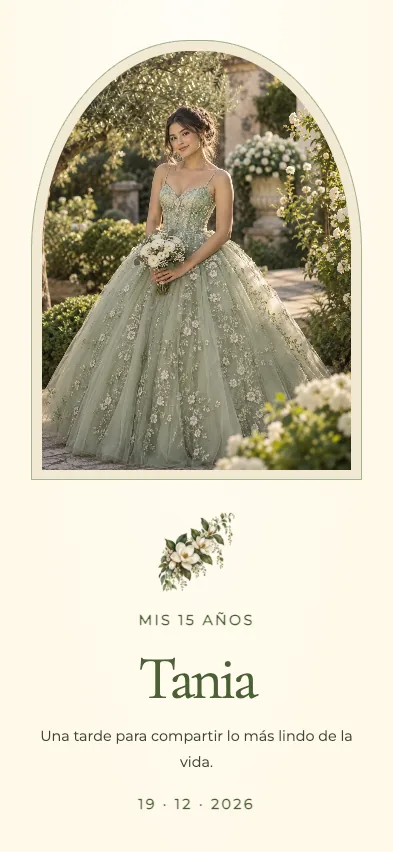 Primera pantalla de la invitación Jardín de Tania