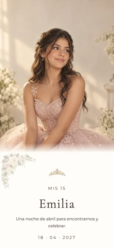 Primera pantalla de la invitación Rosa de Abril