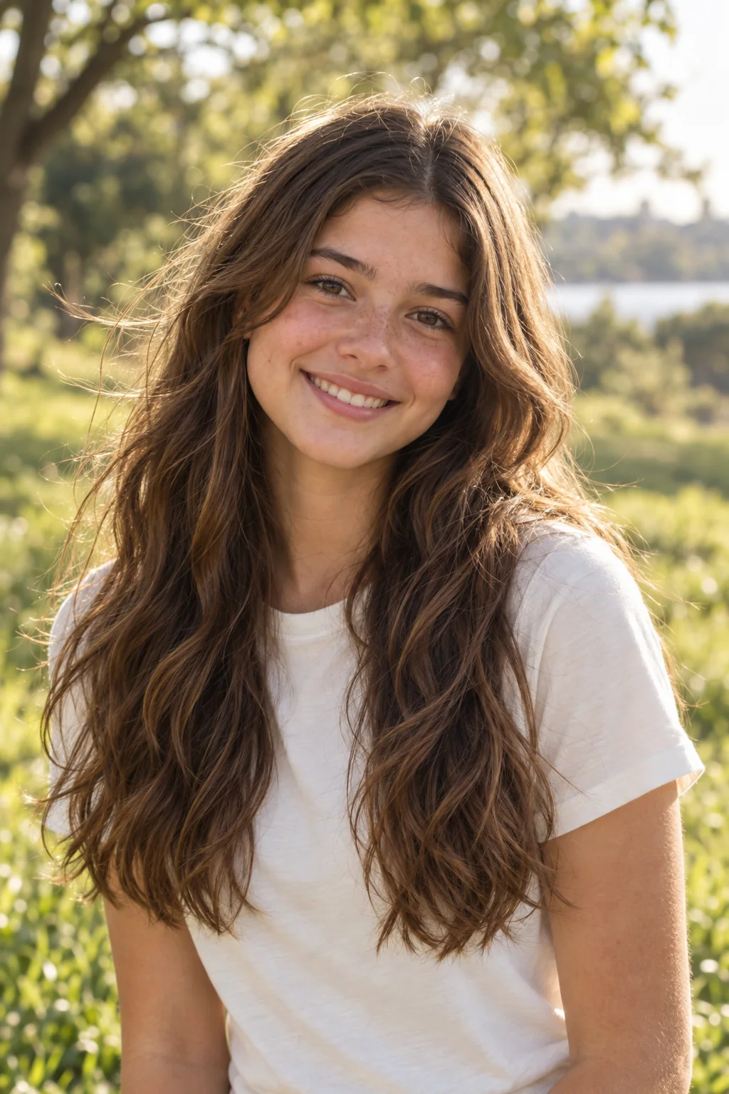Primer plano de Emilia sonriendo bajo la luz cálida de la tarde