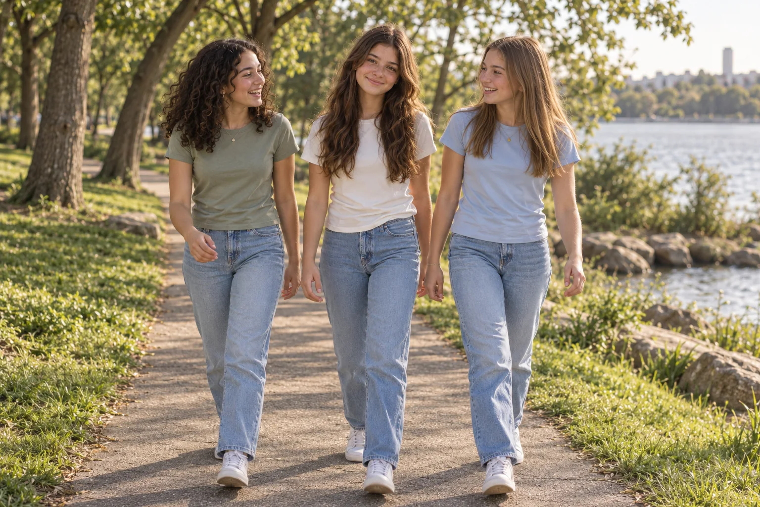 Emilia comparte una tarde en el parque con dos amigas de su edad
